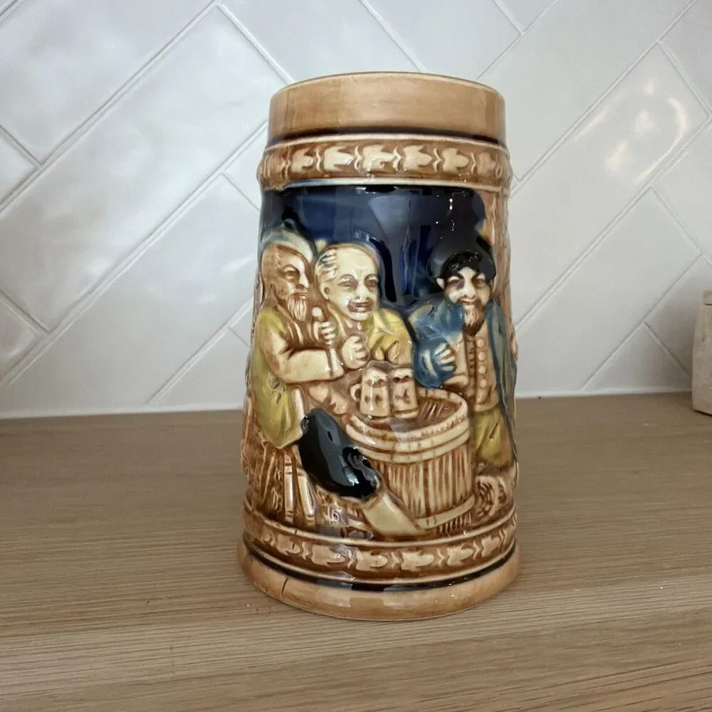 German Beer Stein Trimont Ware Vintage Hand Painted Mug Made in Japan 1960s